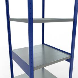 Schulte Lagertechnik Fachbodenregal-Stecksystem MULTIplus 250, Grundregal, Längenriegel, 3000x750x800 mm, 7 Böden, enzianblau/verzinkt