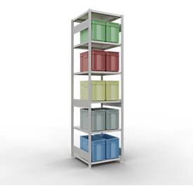 Schulte Lagertechnik Fachbodenregal-Stecksystem MULTIplus 250, Grundregal, Längenriegel, 3000x750x800 mm, 7 Böden, lichtgrau