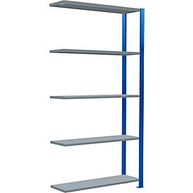 Schulte Lagertechnik Fachbodenregal Stecksystem MultiPlus250, Anbauregal, 5 Fachböden, Kreuzstrebe, B 1000 x T 300 x H 2000 mm, Enzianblau RAL 5010