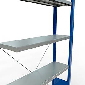 Schulte Lagertechnik Fachbodenregal Stecksystem MultiPlus250, Anbauregal, 5 Fachböden, Kreuzstrebe, B 1000 x T 300 x H 2000 mm, Enzianblau RAL 5010