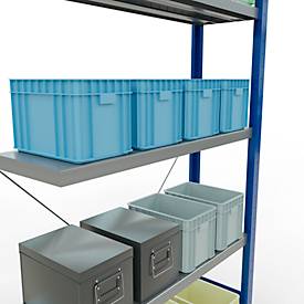 Schulte Lagertechnik Fachbodenregal Stecksystem MultiPlus250, Anbauregal, 5 Fachböden, Kreuzstrebe, B 1000 x T 300 x H 2000 mm, Enzianblau RAL 5010