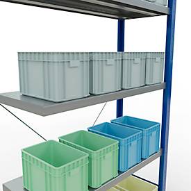 Schulte Lagertechnik Fachbodenregal Stecksystem MultiPlus250, Anbauregal, 5 Fachböden, Kreuzstrebe, B 1000 x T 400 x H 2000 mm, Enzianblau RAL 5010