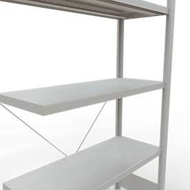 Schulte Lagertechnik Fachbodenregal Stecksystem MultiPlus250, Anbauregal, 5 Fachböden, Kreuzstrebe, B 1000 x T 400 x H 2000 mm, Lichtgrau RAL 7035