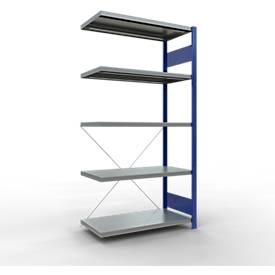 Schulte Lagertechnik Fachbodenregal Stecksystem MultiPlus250, Anbauregal, 5 Fachböden, Kreuzstrebe, B 1000 x T 500 x H 2000 mm, Enzianblau RAL 5010
