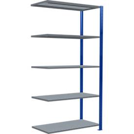 Schulte Lagertechnik Fachbodenregal Stecksystem MultiPlus250, Anbauregal, 5 Fachböden, Kreuzstrebe, B 1000 x T 500 x H 2000 mm, Enzianblau RAL 5010