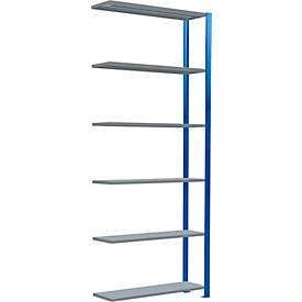 Schulte Lagertechnik Fachbodenregal Stecksystem MultiPlus250, Anbauregal, 6 Fachböden, Kreuzstrebe, B 1000 x T 300 x H 2500 mm, Enzianblau RAL 5010