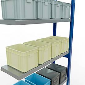 Schulte Lagertechnik Fachbodenregal Stecksystem MultiPlus250, Anbauregal, 6 Fachböden, Kreuzstrebe, B 1000 x T 300 x H 2500 mm, Enzianblau RAL 5010