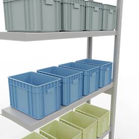 Schulte Lagertechnik Fachbodenregal Stecksystem MultiPlus250, Anbauregal, 6 Fachböden, Kreuzstrebe, B 1000 x T 300 x H 2500 mm, Lichtgrau RAL 7035