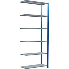 Schulte Lagertechnik Fachbodenregal Stecksystem MultiPlus250, Anbauregal, 6 Fachböden, Kreuzstrebe, B 1000 x T 400 x H 2500 mm, Enzianblau RAL 5010