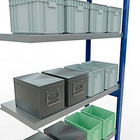 Schulte Lagertechnik Fachbodenregal Stecksystem MultiPlus250, Anbauregal, 6 Fachböden, Kreuzstrebe, B 1000 x T 400 x H 2500 mm, Enzianblau RAL 5010