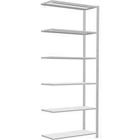 Schulte Lagertechnik Fachbodenregal Stecksystem MultiPlus250, Anbauregal, 6 Fachböden, Kreuzstrebe, B 1000 x T 400 x H 2500 mm, Lichtgrau RAL 7035