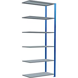 Schulte Lagertechnik Fachbodenregal Stecksystem MultiPlus250, Anbauregal, 6 Fachböden, Kreuzstrebe, B 1000 x T 500 x H 2500 mm, Enzianblau RAL 5010
