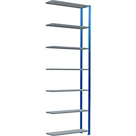 Schulte Lagertechnik Fachbodenregal Stecksystem MultiPlus250, Anbauregal, 7 Fachböden, Kreuzstrebe, B 1000 x T 300 x H 3000 mm, Enzianblau RAL 5010