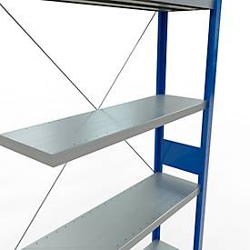 Schulte Lagertechnik Fachbodenregal Stecksystem MultiPlus250, Anbauregal, 7 Fachböden, Kreuzstrebe, B 1000 x T 300 x H 3000 mm, Enzianblau RAL 5010