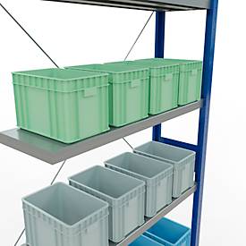Schulte Lagertechnik Fachbodenregal Stecksystem MultiPlus250, Anbauregal, 7 Fachböden, Kreuzstrebe, B 1000 x T 300 x H 3000 mm, Enzianblau RAL 5010