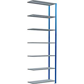 Schulte Lagertechnik Fachbodenregal Stecksystem MultiPlus250, Anbauregal, 7 Fachböden, Kreuzstrebe, B 1000 x T 400 x H 3000 mm, Enzianblau RAL 5010