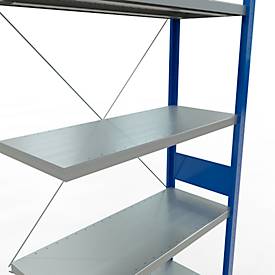 Schulte Lagertechnik Fachbodenregal Stecksystem MultiPlus250, Anbauregal, 7 Fachböden, Kreuzstrebe, B 1000 x T 400 x H 3000 mm, Enzianblau RAL 5010