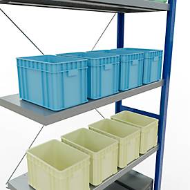 Schulte Lagertechnik Fachbodenregal Stecksystem MultiPlus250, Anbauregal, 7 Fachböden, Kreuzstrebe, B 1000 x T 400 x H 3000 mm, Enzianblau RAL 5010