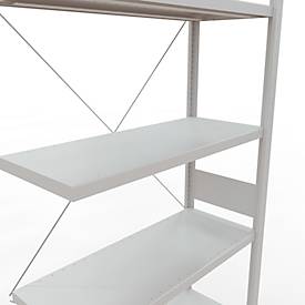 Schulte Lagertechnik Fachbodenregal Stecksystem MultiPlus250, Anbauregal, 7 Fachböden, Kreuzstrebe, B 1000 x T 400 x H 3000 mm, Lichtgrau RAL 7035