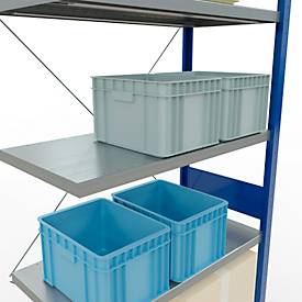 Schulte Lagertechnik Fachbodenregal Stecksystem MultiPlus250, Anbauregal, 7 Fachböden, Kreuzstrebe, B 1000 x T 500 x H 3000 mm, Enzianblau RAL 5010