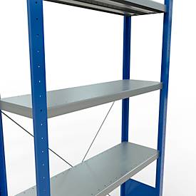 Schulte Lagertechnik Fachbodenregal Stecksystem MultiPlus250, Grundregal, 5 Fachböden, Kreuzstrebe, B 1000 x T 300 x H 2000 mm, Enzianblau RAL 5010