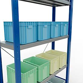 Schulte Lagertechnik Fachbodenregal Stecksystem MultiPlus250, Grundregal, 5 Fachböden, Kreuzstrebe, B 1000 x T 300 x H 2000 mm, Enzianblau RAL 5010
