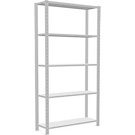 Schulte Lagertechnik Fachbodenregal Stecksystem MultiPlus250, Grundregal, 5 Fachböden, Kreuzstrebe, B 1000 x T 300 x H 2000 mm, Lichtgrau RAL 7035