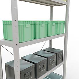 Schulte Lagertechnik Fachbodenregal Stecksystem MultiPlus250, Grundregal, 5 Fachböden, Kreuzstrebe, B 1000 x T 300 x H 2000 mm, Lichtgrau RAL 7035