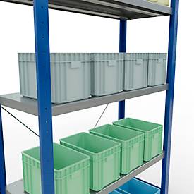 Schulte Lagertechnik Fachbodenregal Stecksystem MultiPlus250, Grundregal, 5 Fachböden, Kreuzstrebe, B 1000 x T 400 x H 2000 mm, Enzianblau RAL 5010