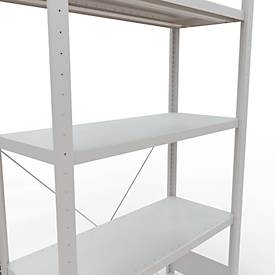 Schulte Lagertechnik Fachbodenregal Stecksystem MultiPlus250, Grundregal, 5 Fachböden, Kreuzstrebe, B 1000 x T 400 x H 2000 mm, Lichtgrau RAL 7035