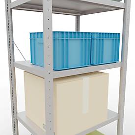 Schulte Lagertechnik Fachbodenregal Stecksystem MultiPlus250, Grundregal, 5 Fachböden, Kreuzstrebe, B 750 x T 600 x H 2000 mm, Lichtgrau RAL 7035