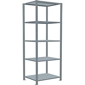 Schulte Lagertechnik Fachbodenregal Stecksystem MultiPlus250, Grundregal, 5 Fachböden, Kreuzstrebe, B 750 x T 600 x H 2000 mm, silbergrau/verzinkt
