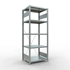 Schulte Lagertechnik Fachbodenregal Stecksystem MultiPlus250, Grundregal, 5 Fachböden, Kreuzstrebe, B 750 x T 600 x H 2000 mm, silbergrau/verzinkt