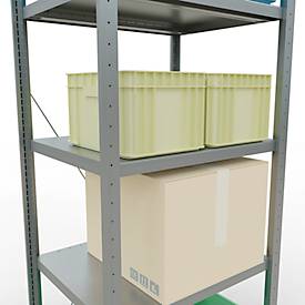 Schulte Lagertechnik Fachbodenregal Stecksystem MultiPlus250, Grundregal, 5 Fachböden, Kreuzstrebe, B 750 x T 600 x H 2000 mm, silbergrau/verzinkt