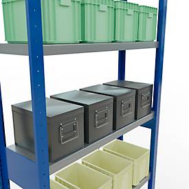 Schulte Lagertechnik Fachbodenregal Stecksystem MultiPlus250, Grundregal, 6 Fachböden, Kreuzstrebe, B 1000 x T 300 x H 2500 mm, Enzianblau RAL 5010