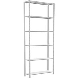 Schulte Lagertechnik Fachbodenregal Stecksystem MultiPlus250, Grundregal, 6 Fachböden, Kreuzstrebe, B 1000 x T 300 x H 2500 mm, Lichtgrau RAL 7035