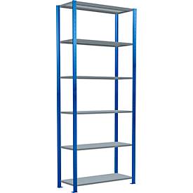 Schulte Lagertechnik Fachbodenregal Stecksystem MultiPlus250, Grundregal, 6 Fachböden, Kreuzstrebe, B 1000 x T 400 x H 2500 mm, Enzianblau RAL 5010
