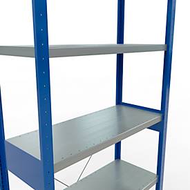 Schulte Lagertechnik Fachbodenregal Stecksystem MultiPlus250, Grundregal, 6 Fachböden, Kreuzstrebe, B 1000 x T 400 x H 2500 mm, Enzianblau RAL 5010