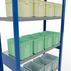 Schulte Lagertechnik Fachbodenregal Stecksystem MultiPlus250, Grundregal, 6 Fachböden, Kreuzstrebe, B 1000 x T 400 x H 2500 mm, Enzianblau RAL 5010