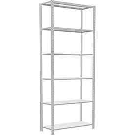 Schulte Lagertechnik Fachbodenregal Stecksystem MultiPlus250, Grundregal, 6 Fachböden, Kreuzstrebe, B 1000 x T 400 x H 2500 mm, Lichtgrau RAL 7035