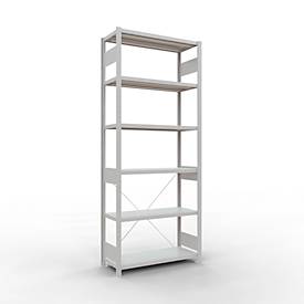 Schulte Lagertechnik Fachbodenregal Stecksystem MultiPlus250, Grundregal, 6 Fachböden, Kreuzstrebe, B 1000 x T 400 x H 2500 mm, Lichtgrau RAL 7035