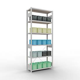 Schulte Lagertechnik Fachbodenregal Stecksystem MultiPlus250, Grundregal, 6 Fachböden, Kreuzstrebe, B 1000 x T 400 x H 2500 mm, Lichtgrau RAL 7035