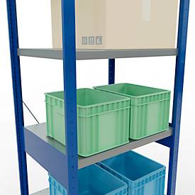 Schulte Lagertechnik Fachbodenregal Stecksystem MultiPlus250, Grundregal, 6 Fachböden, Kreuzstrebe, B 750 x T 600 x H 2500 mm, Enzianblau RAL 5010