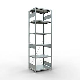 Schulte Lagertechnik Fachbodenregal Stecksystem MultiPlus250, Grundregal, 6 Fachböden, Kreuzstrebe, B 750 x T 600 x H 2500 mm, silbergrau/verzinkt