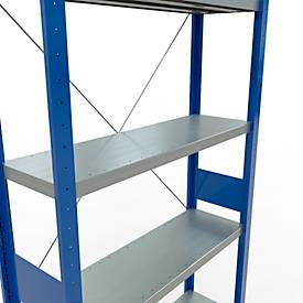 Schulte Lagertechnik Fachbodenregal Stecksystem MultiPlus250, Grundregal, 7 Fachböden, Kreuzstrebe, B 1000 x T 300 x H 3000 mm, Enzianblau RAL 5010