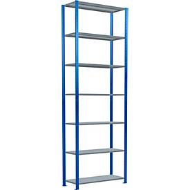 Schulte Lagertechnik Fachbodenregal Stecksystem MultiPlus250, Grundregal, 7 Fachböden, Kreuzstrebe, B 1000 x T 400 x H 3000 mm, Enzianblau RAL 5010