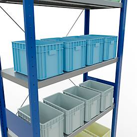 Schulte Lagertechnik Fachbodenregal Stecksystem MultiPlus250, Grundregal, 7 Fachböden, Kreuzstrebe, B 1000 x T 400 x H 3000 mm, Enzianblau RAL 5010