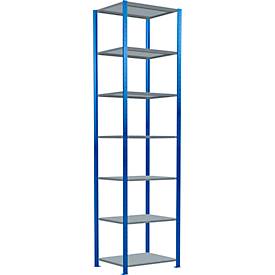 Schulte Lagertechnik Fachbodenregal Stecksystem MultiPlus250, Grundregal, 7 Fachböden, Kreuzstrebe, B 750 x T 600 x H 3000 mm, Enzianblau RAL 5010