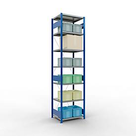 Schulte Lagertechnik Fachbodenregal Stecksystem MultiPlus250, Grundregal, 7 Fachböden, Kreuzstrebe, B 750 x T 600 x H 3000 mm, Enzianblau RAL 5010