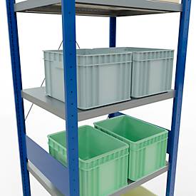 Schulte Lagertechnik Fachbodenregal Stecksystem MultiPlus250, Grundregal, 7 Fachböden, Kreuzstrebe, B 750 x T 600 x H 3000 mm, Enzianblau RAL 5010